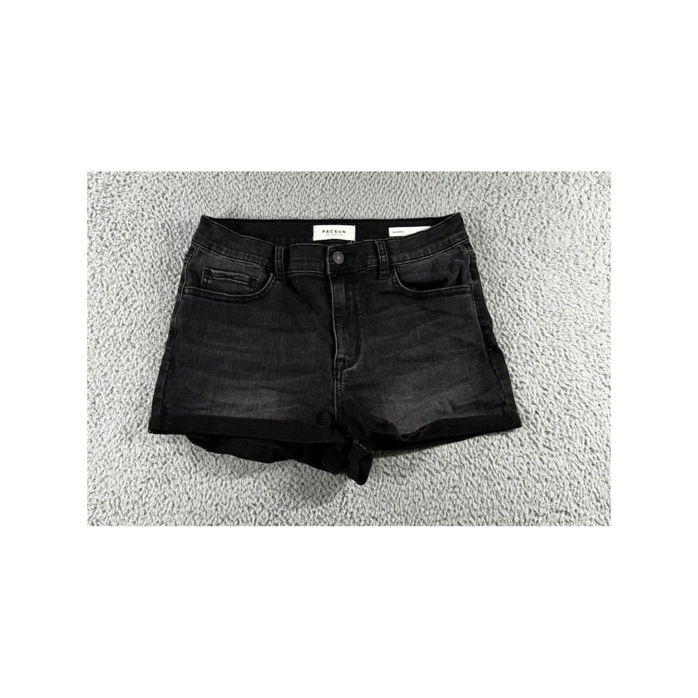 PacSun Denim Shorts Women 30 Black Shortie Faded Stretch Rolled Hem Boho Western